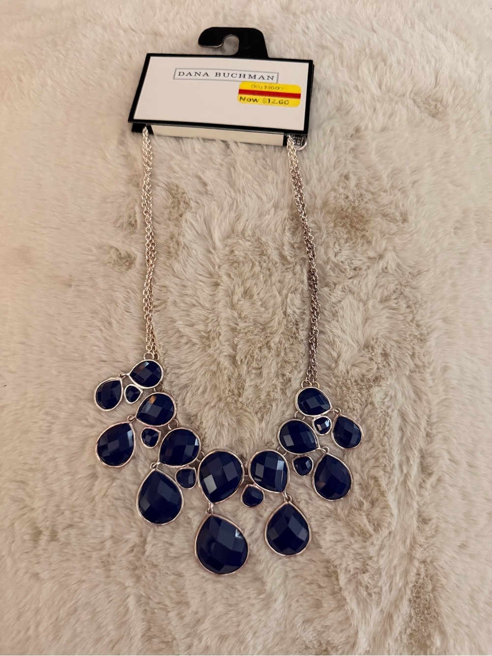 Dana Buchman Navy Statement Necklace - Faceted Teardrop Design